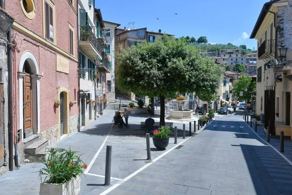 Μια Μικρή Πλατεία Του Olevano Romano Μια Μεσαιωνική Πόλη Στην — Φωτογραφία Αρχείου