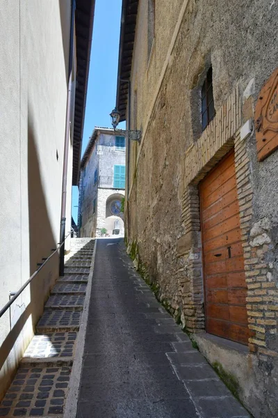 Keskeny Utca Között Régi Házak Olevano Romano Középkori Város Lazio — Stock Fotó