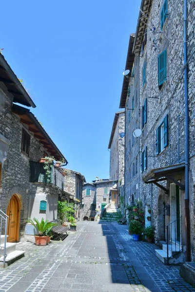 Úzká Ulice Mezi Starými Domy Olevano Romano Středověké Město Regionu — Stock fotografie