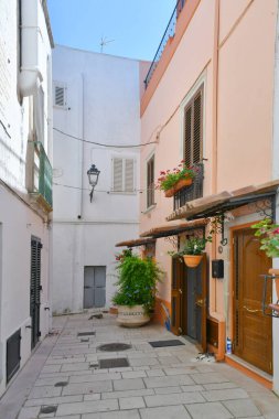 İtalya 'nın Puglia eyaletindeki eski bir köy olan Castro' nun karakteristik bir sokağı..