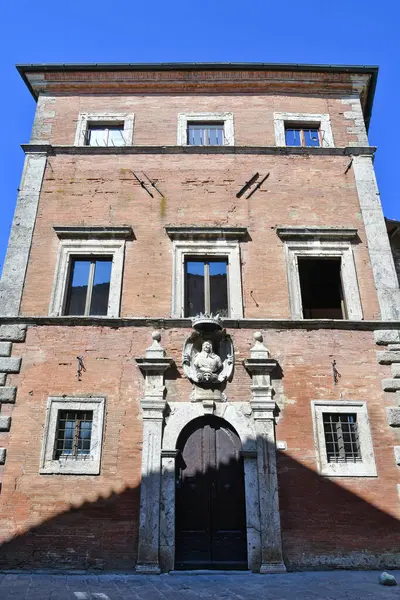 Фасад Старого Палацу Монтепульчано Середньовічне Село Тоскані Італія — стокове фото