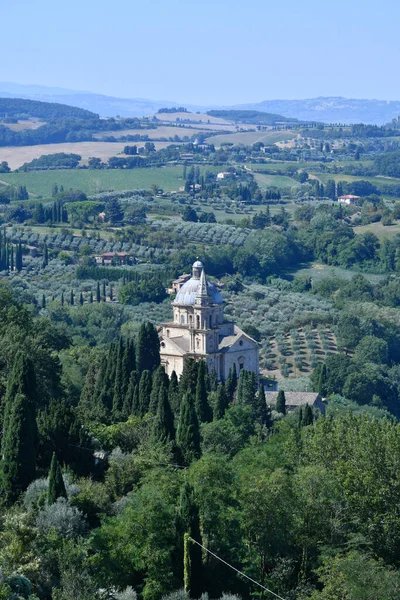 Het Landschap Gezien Vanaf Montepulciano Een Oude Stad Toscane Italië — Stockfoto
