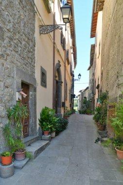  Vitorchiano 'nun ortaçağ mahallesinde bir sokak, Lazio' da Viterbo, İtalya 'da bir şehir..