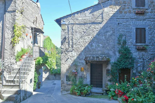 Façade Une Vieille Maison Dans Quartier Médiéval Vitorchiano Village Latium — Photo