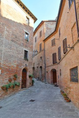 Torrita di Siena 'nın ortaçağ mahallesinde bir sokak, İtalya' da Toskana 'da bir köy..