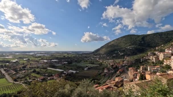 从意大利拉齐奥中世纪城镇圣比亚吉奥山看到的风景 — 图库视频影像