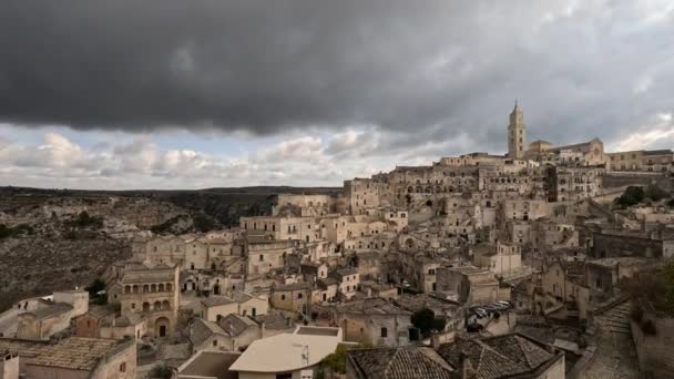 Matera Nın Panoramik Manzarası Talya Nın Basilicata Bölgesinde Antik Bir — Stok video
