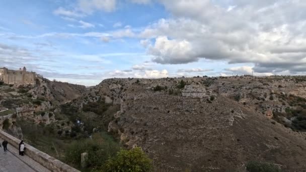 Панорамний Вид Матера Стародавнє Місто Регіоні Базиліката Італія — стокове відео