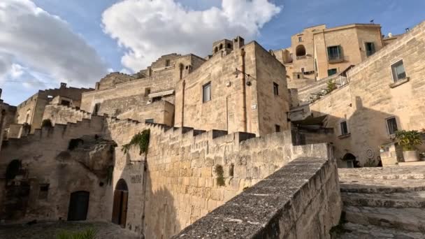 Старі Будинки Матера Стародавнє Місто Регіоні Базиліката Італія — стокове відео