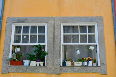 Porto, Portekiz 'deki eski şehrin sokakları arasında renkli binalar..