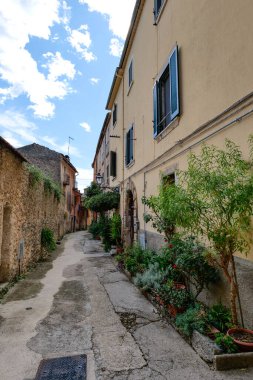 Lazio, İtalya 'daki Alvito' nun eski evleri arasında bir sokak..