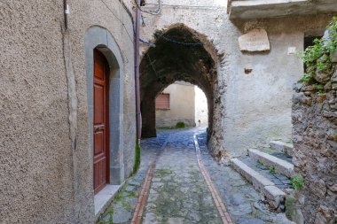 Corleto Monforte 'de küçük bir sokak, İtalya' nın Salerno eyaletinde eski bir kasaba..