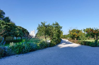 Napoli, İtalya 'daki Capodimonte parkının bahçesinde bir bulvar..