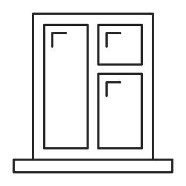 Pencere simgesi vektörü izole edildi. Klasik bir pencere çerçevesinin basit çizgi piktogramı. Mimari element.