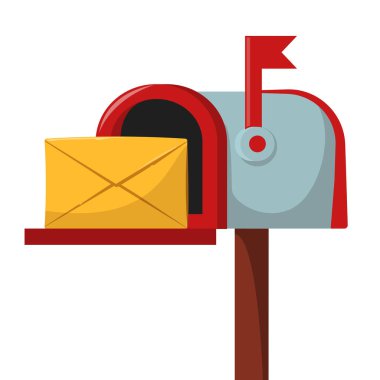 Açılan posta kutusu oyun simgesi içinde bir harf vektörü izole edildi. Posta servisi için bir konteynır çizimi. Sarı zarf, önemli bildirim.