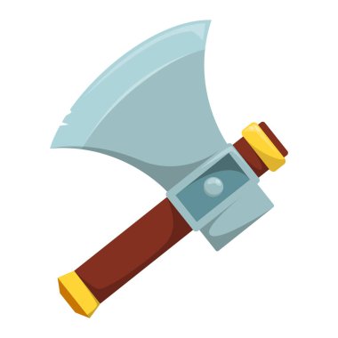 Axe oyun simgesi vektörü izole edildi. Soğuk bir silahın tasviri. Ahşap saplı çelikten İskandinav baltası.