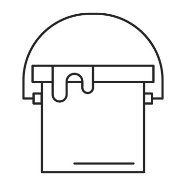 Boya kovası ikonu vektörü izole edildi. İş aletinin çizgi sembolü, ev onarımı ve dekorasyonu. Kovada sıvı boya, çizgi tarzı..