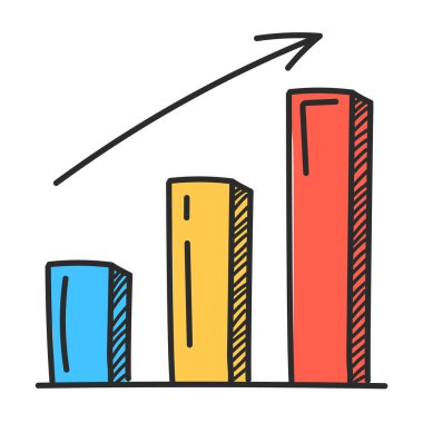 Business graph doodle icon vector isolated. Illustration of a financial graph with arrow pointing up.