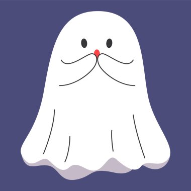 Cute and funny surprised ghost. Vector illustration of a Halloween spirit. Design element for october holiday greeting card. Scared ghost.