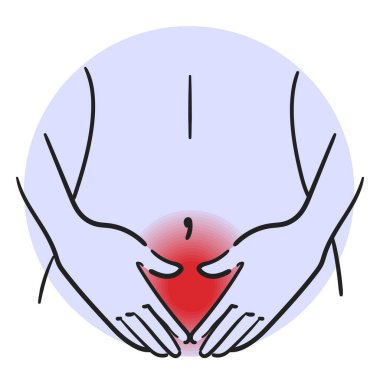 Pain in the belly vector isolated. Illustration of the painful syndrome in the bottom of the belly. Constipation, intestinal disease or menstruation.