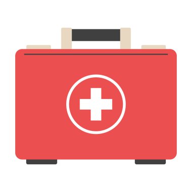 First aid box vector isolated. Red object with a cross on it, medical equipment, First aid storage, doctor's case.
