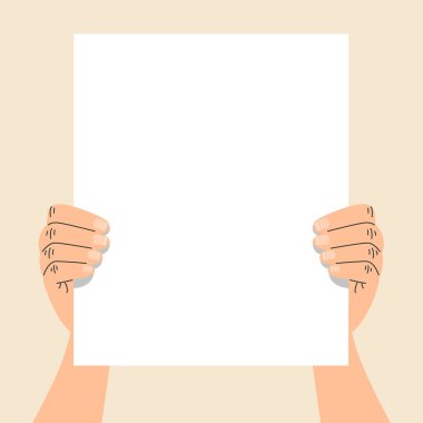 Hands holding empty banner vector isolated. Illustration of hands holding white paper sheet. Empty space for message.
