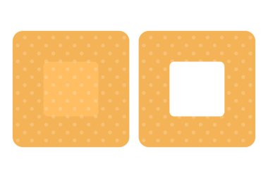 Medical plaster strips vector isolated. Two adhesive bandages from different sides, square shapes. Medical tool, first aid for physical injury.