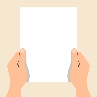 Hands holding empty banner vector isolated. Illustration of hands holding white paper sheet. Empty space for message.