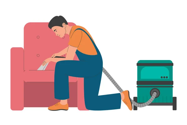 Nettoyage Travailleur Service Fauteuil Lavage Vecteur Isolé Caractère Masculin Dans — Image vectorielle