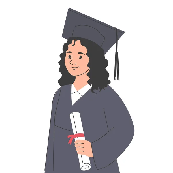 Happy Graduated Student Vector Isolated Smiling Bachelor Student Female Character —  Vetores de Stock