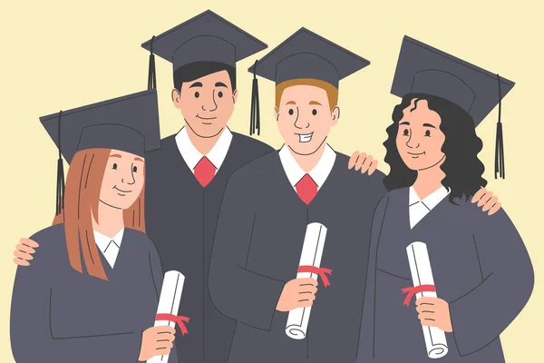 Group Happy Graduated Students Vector Isolated Smiling Bachelor Student Male —  Vetores de Stock