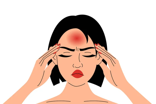 Femme Souffrant Migraine Vecteur Isolé Personnage Féminin Touchant Tête Zone — Image vectorielle