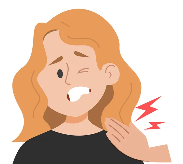 감수성 여자는 접촉으로 고통을 느낀다 편두통 과같은 종류의 질병이다 무당증 — 스톡 벡터