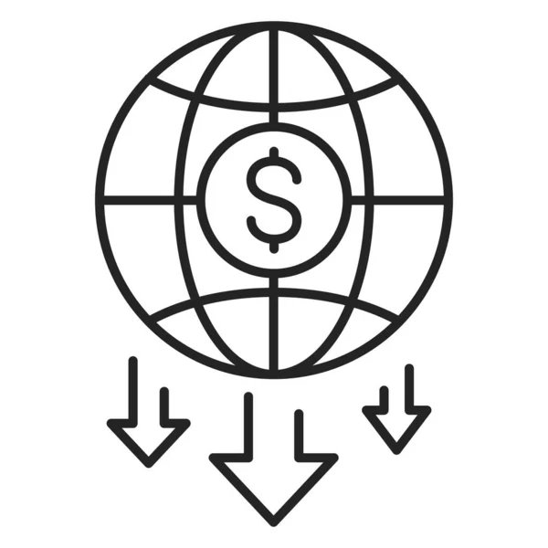 Dolarová Mince Padající Izolovaného Vektoru Ikona Mince Šipky Směřující Dolů — Stockový vektor