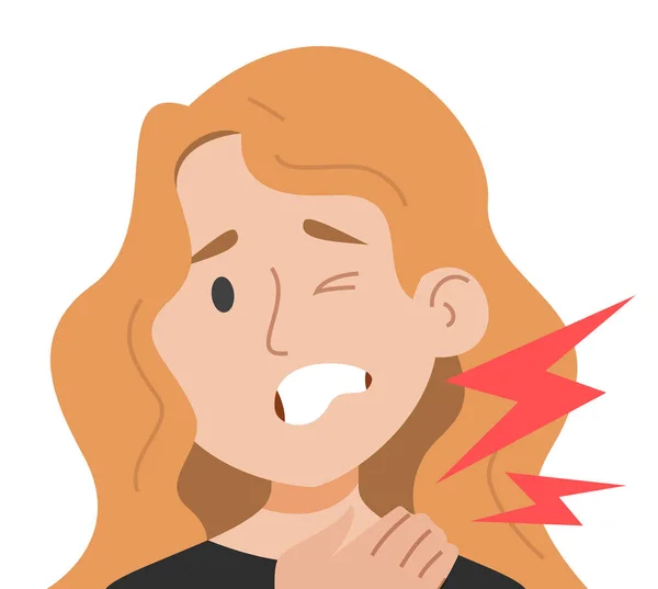 Vrouw Lijdt Aan Nek Stijfheid Vector Geïsoleerd Pijn Nek Symptoom — Stockvector