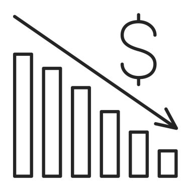 Düşen doların ekonomik değeri izole edilmiş vektör. Yazı tura atma ikonu, finansal kriz kavramı. Ekonomik düşüş ve durgunluk