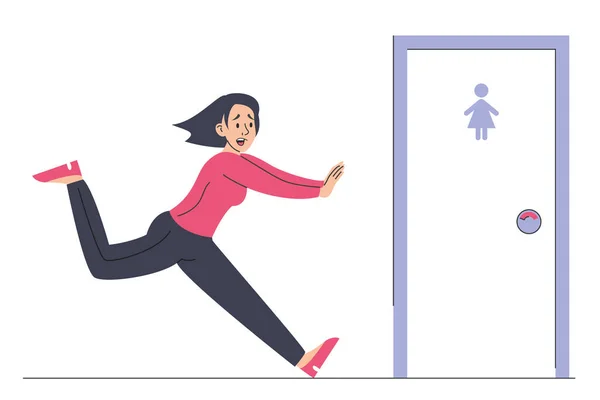 Frau Mit Durchfall Läuft Zur Toilettentür Weiblicher Charakter Pinkeln Tür — Stockvektor