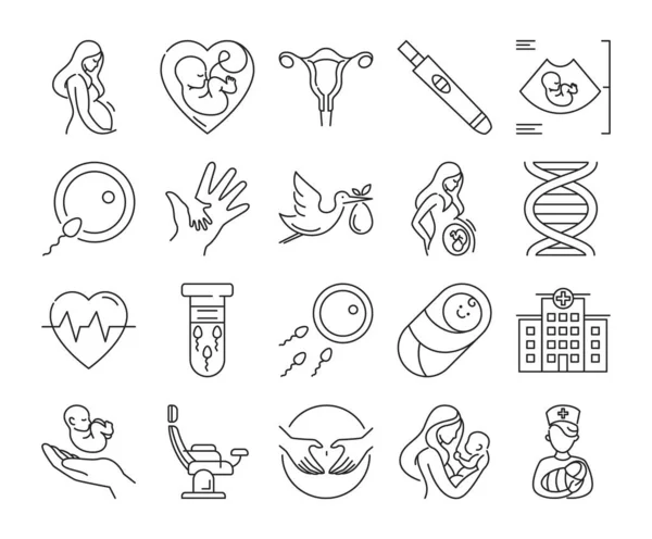 Ensemble Icônes Grossesse Vecteur Isolé Collection Symboles Ligne Femme Adn — Image vectorielle