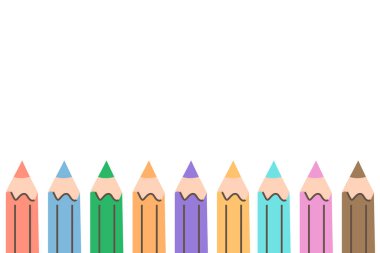 Renkli kalem kümesi vektörü izole edildi. Mesaj için boş alanı olan bir web pankartı, beyaz arkaplan reklamı. Okul konseptine dönelim..