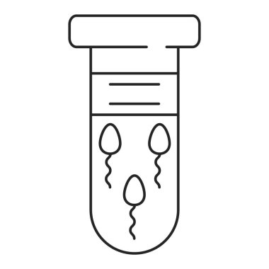 Test tübü ikon vektöründeki sperm izole edildi. Sperm örneğinin çizgi sembolü, ilaç ve sağlık hizmeti kavramı. Sperm hareketliliği, doğurganlık testi.