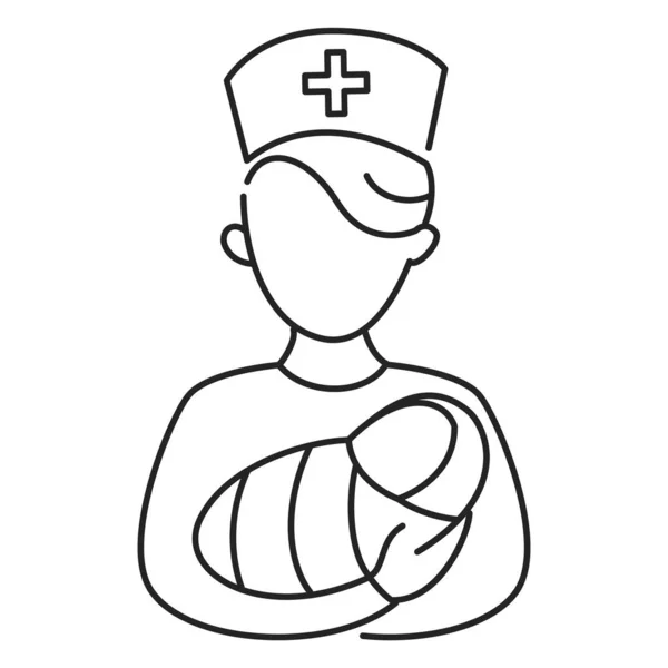 Doctor Con Vector Icono Recién Nacido Aislado Símbolo Línea Enfermera — Archivo Imágenes Vectoriales