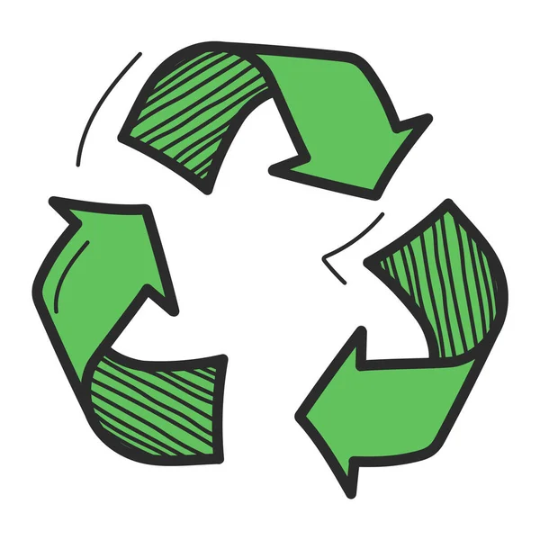 Піктограма Переробки Каракулі Вектор Ізольовано Символ Переробки Три Зелені Стрілки — стоковий вектор