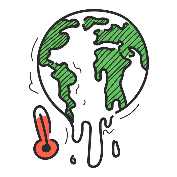 Melting Earth Doodle Icon Vector Isolated Concept Global Warming Climate — Stock Vector