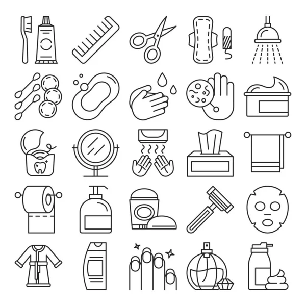 Persönliche Hygiene Icon Set Vektor Isoliert Sammlung Einfacher Liniensymbole Dusche — Stockvektor