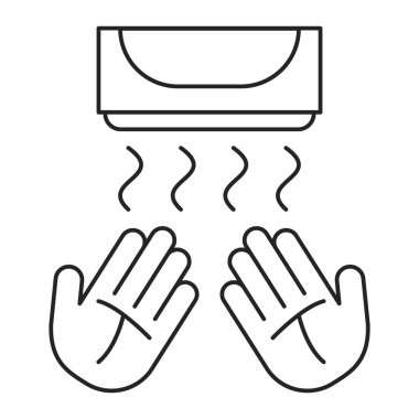 El kurutma ikonu vektörü izole edildi. Otomatik elektrikli aletlerin çizgi sembolü, el kurutma makinesi. Basit resim grafiği.