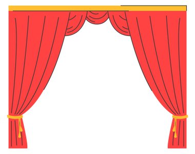 Kırmızı tiyatro perdeleri izole edildi. Teatral zarif kumaş. Web pankartı için tasarım ögesi.