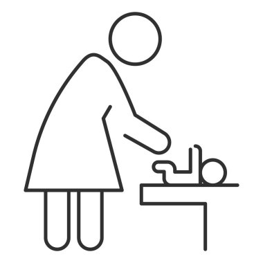 Bebek bakımı odası ikonu vektörü izole edildi. Anne ve çocuk odasının çizgi sembolü. Tuvalet için piktogram. Anne ve yeni doğan.