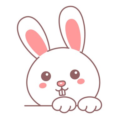 Şirin tavşan kafası ikon vektörü izole edildi. Uzun kulaklı komik beyaz bir tavşanın düz çizgisi. Mutlu bebek tavşan.