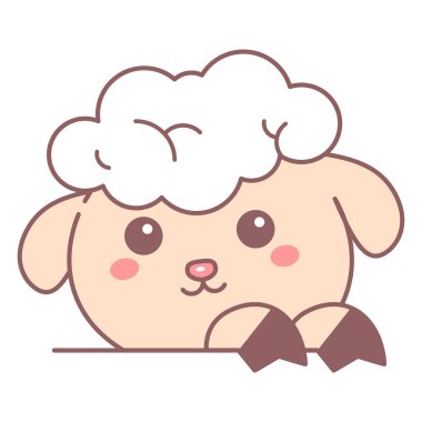 Şirin koyun kafası ikon vektörü izole edildi. Beyaz kürklü komik bir bebek hayvan tasviri. Mutlu küçük kuzu.