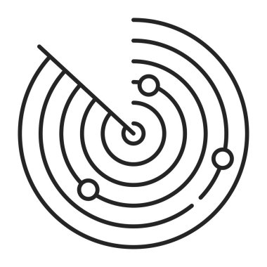 Radar çizgisi ikon vektörü izole edildi. Askeri optik aletin sembolü. Çemberin içinde çapraz gölge.